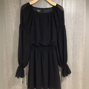 bebe Black Long Sleeve Chiffon Skater Dress